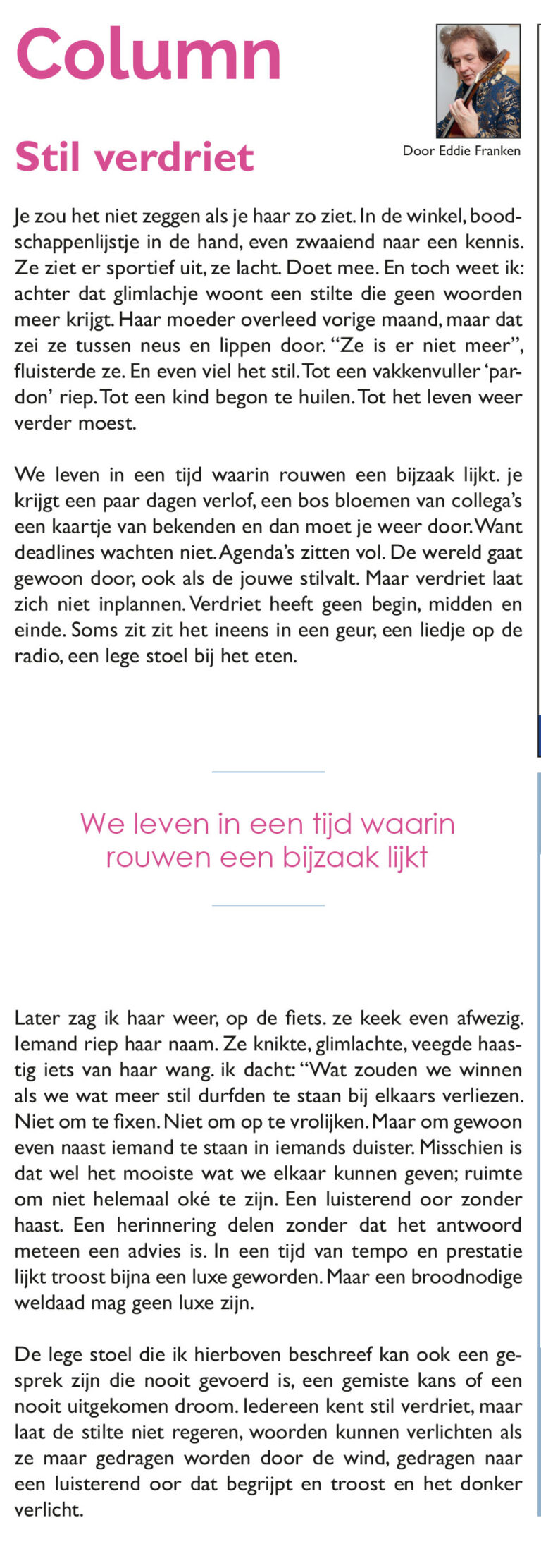 Column: Stil Verdriet